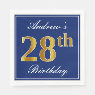 Elegant Blue, Faux Gold 28th Birthday; Aangepaste  Servet
