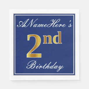 Elegant Blue, Faux Gold 2e verjaardag + aangepaste Servet