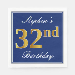 Elegant Blue, Faux Gold 32nd Birthday; Aangepaste  Servet
