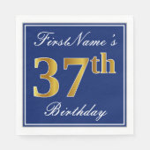 Elegant Blue, Faux Gold 37th Birthday; Aangepaste  Servet (Voorkant)