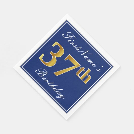 Elegant Blue, Faux Gold 37th Birthday; Aangepaste  Servet (Hoek)