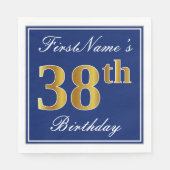 Elegant Blue, Faux Gold 38th Birthday; Aangepaste  Servet (Voorkant)