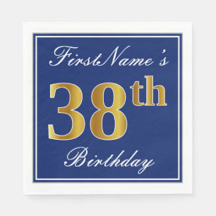 Elegant Blue, Faux Gold 38th Birthday; Aangepaste  Servet