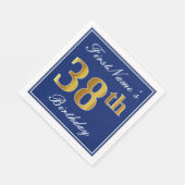 Elegant Blue, Faux Gold 38th Birthday; Aangepaste  Servet (Hoek)