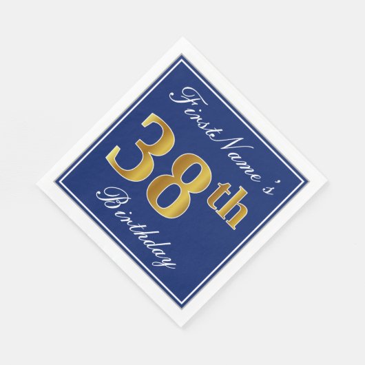 Elegant Blue, Faux Gold 38th Birthday; Aangepaste  Servet (Hoek)