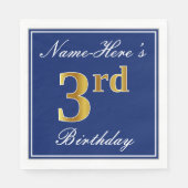 Elegant Blue, Faux Gold 3rd Birthday + aangepaste Servet (Voorkant)