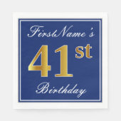 Elegant Blue, Faux Gold 41st Birthday; Aangepaste  Servet (Voorkant)