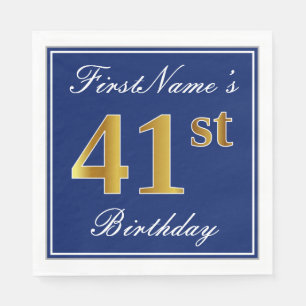 Elegant Blue, Faux Gold 41st Birthday; Aangepaste  Servet