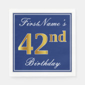 Elegant Blue, Faux Gold 42nd Birthday; Aangepaste Servet (Voorkant)