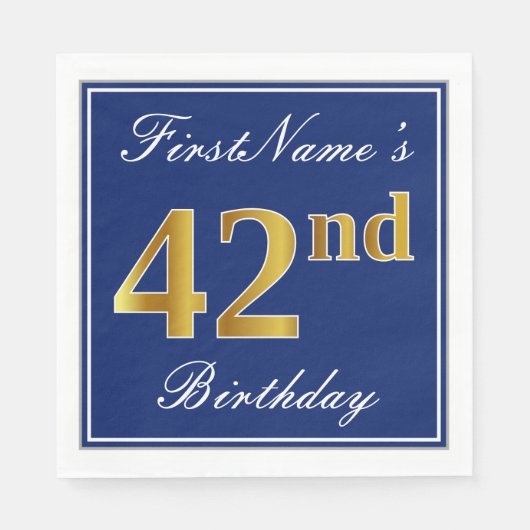 Elegant Blue, Faux Gold 42nd Birthday; Aangepaste  Servet (Voorkant)