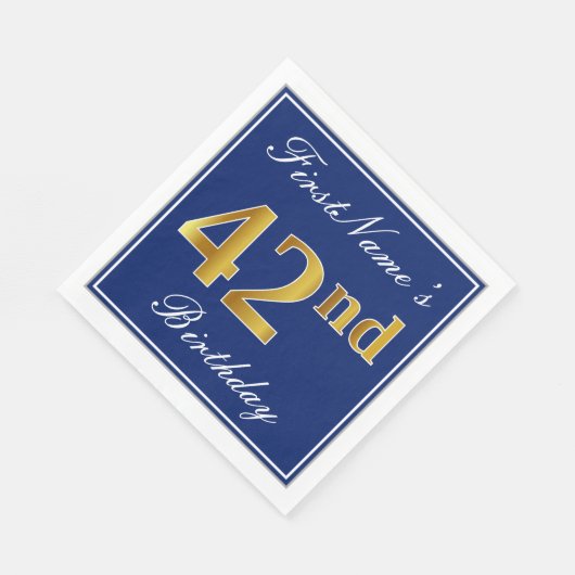 Elegant Blue, Faux Gold 42nd Birthday; Aangepaste Servet (Hoek)