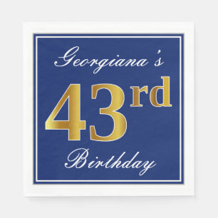 Elegant Blue, Faux Gold 43rd Birthday; Aangepaste  Servet