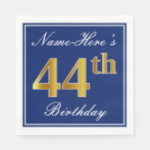 Elegant Blue, Faux Gold 44th Birthday; Aangepaste  Servet (Voorkant)