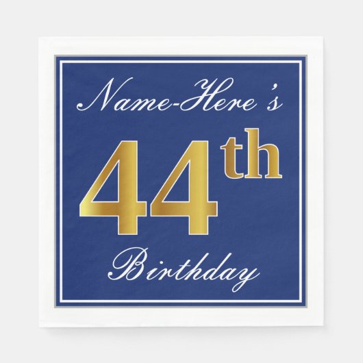 Elegant Blue, Faux Gold 44th Birthday; Aangepaste  Servet (Voorkant)