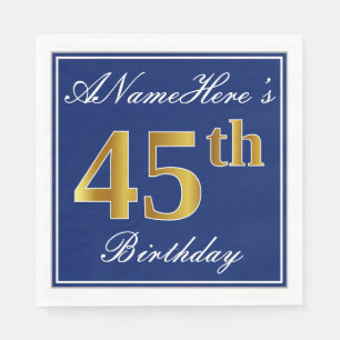 Elegant Blue, Faux Gold 45th Birthday; Aangepaste  Servet