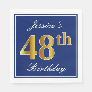 Elegant Blue, Faux Gold 48th Birthday; Aangepaste  Servet