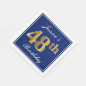 Elegant Blue, Faux Gold 48th Birthday; Aangepaste  Servet (Hoek)