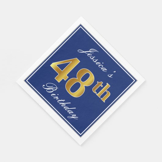 Elegant Blue, Faux Gold 48th Birthday; Aangepaste Servet (Hoek)