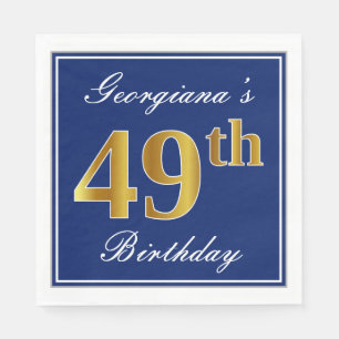 Elegant Blue, Faux Gold 49th Birthday; Aangepaste  Servet