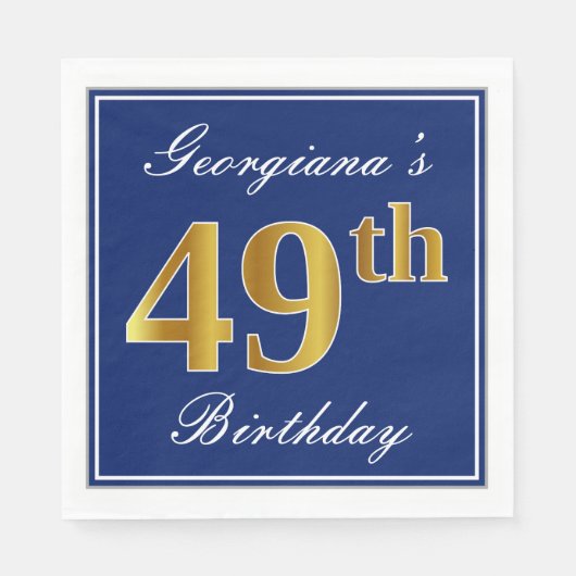 Elegant Blue, Faux Gold 49th Birthday; Aangepaste  Servet (Voorkant)