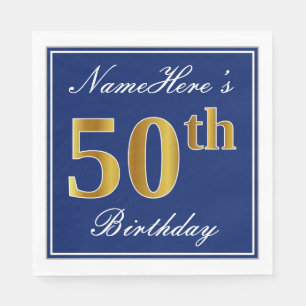 Elegant Blue, Faux Gold 50th Birthday; Aangepaste  Servetten