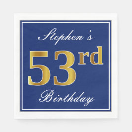 Elegant Blue, Faux Gold 53rd Birthday; Aangepaste  Servet