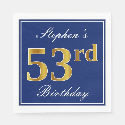 Elegant Blue, Faux Gold 53rd Birthday; Aangepaste Servet (Voorkant)