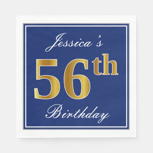 Elegant Blue, Faux Gold 56th Birthday; Aangepaste  Servet (Voorkant)