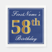 Elegant Blue, Faux Gold 58th Birthday; Aangepaste  Servet (Voorkant)
