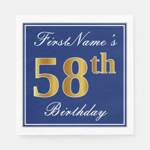 Elegant Blue, Faux Gold 58th Birthday; Aangepaste  Servet