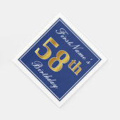 Elegant Blue, Faux Gold 58th Birthday; Aangepaste  Servet (Hoek)