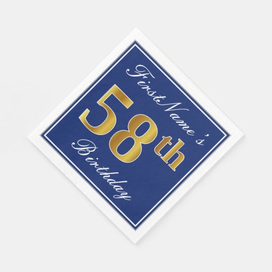Elegant Blue, Faux Gold 58th Birthday; Aangepaste Servet (Hoek)