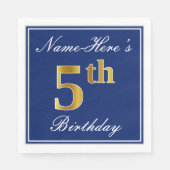 Elegant Blue, Faux Gold 5th Birthday + Aangepaste  Servetten (Voorkant)