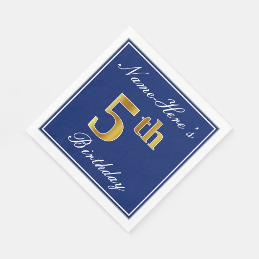 Elegant Blue, Faux Gold 5th Birthday + Aangepaste  Servetten (Hoek)