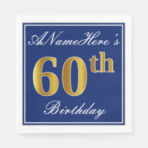 Elegant Blue, Faux Gold 60th Birthday; Aangepaste  Servetten