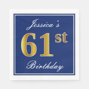 Elegant Blue, Faux Gold 61st Birthday; Aangepaste  Servet