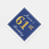 Elegant Blue, Faux Gold 61st Birthday; Aangepaste Servet (Hoek)