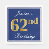 Elegant Blue, Faux Gold 62nd Birthday; Aangepaste Servet (Voorkant)