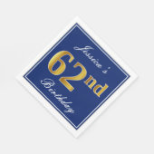 Elegant Blue, Faux Gold 62nd Birthday; Aangepaste  Servet (Hoek)
