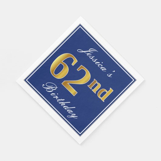 Elegant Blue, Faux Gold 62nd Birthday; Aangepaste Servet (Hoek)