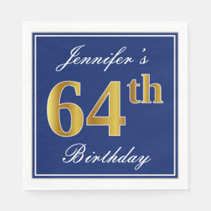 Elegant Blue, Faux Gold 64th Birthday; Aangepaste  Servet
