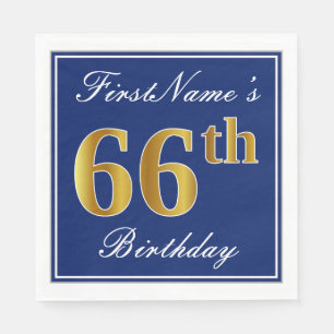 Elegant Blue, Faux Gold 66th Birthday; Aangepaste  Servetten