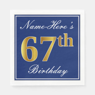 Elegant Blue, Faux Gold 67th Birthday; Aangepaste  Servet