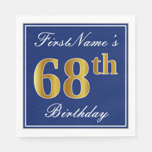 Elegant Blue, Faux Gold 68th Birthday; Aangepaste  Servetten
