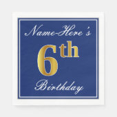 Elegant Blue, Faux Gold 6th Birthday + Aangepaste Servetten (Voorkant)