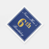 Elegant Blue, Faux Gold 6th Birthday + Aangepaste Servetten (Hoek)