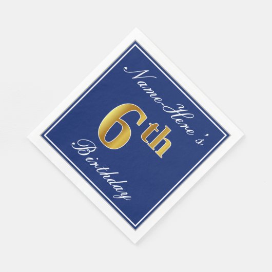 Elegant Blue, Faux Gold 6th Birthday + Aangepaste Servetten (Hoek)