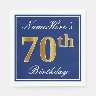 Elegant Blue, Faux Gold 70th Birthday; Aangepaste  Servet