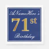 Elegant Blue, Faux Gold 71st Birthday; Aangepaste  Servetten (Voorkant)