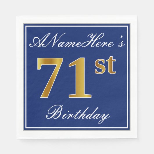 Elegant Blue, Faux Gold 71st Birthday; Aangepaste  Servetten (Voorkant)